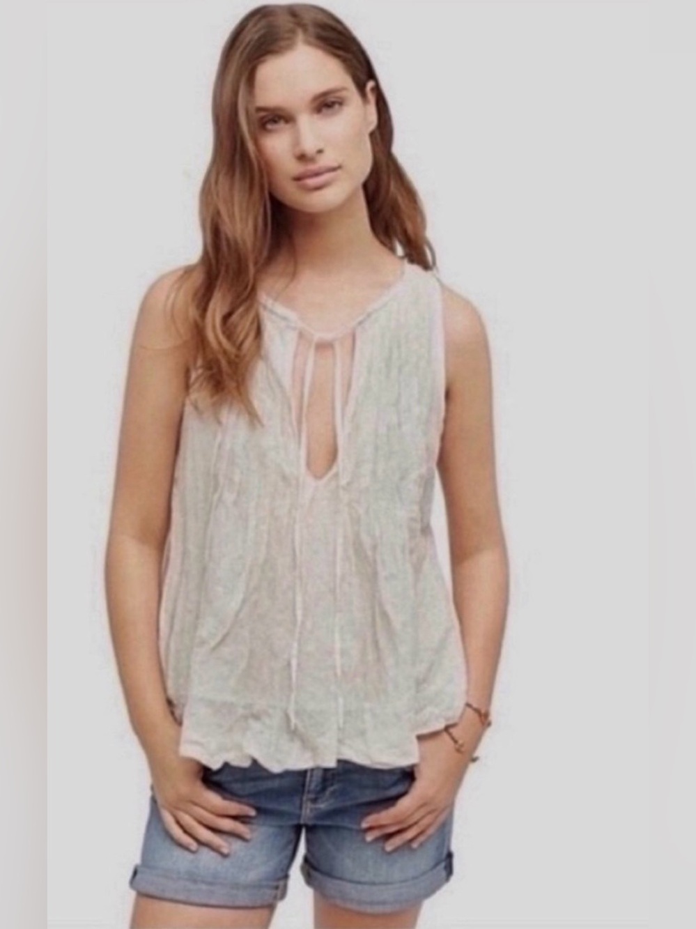 Anthropologie Meadow Rue Pleated Tie-Neck Boho Swing Tank Top M
